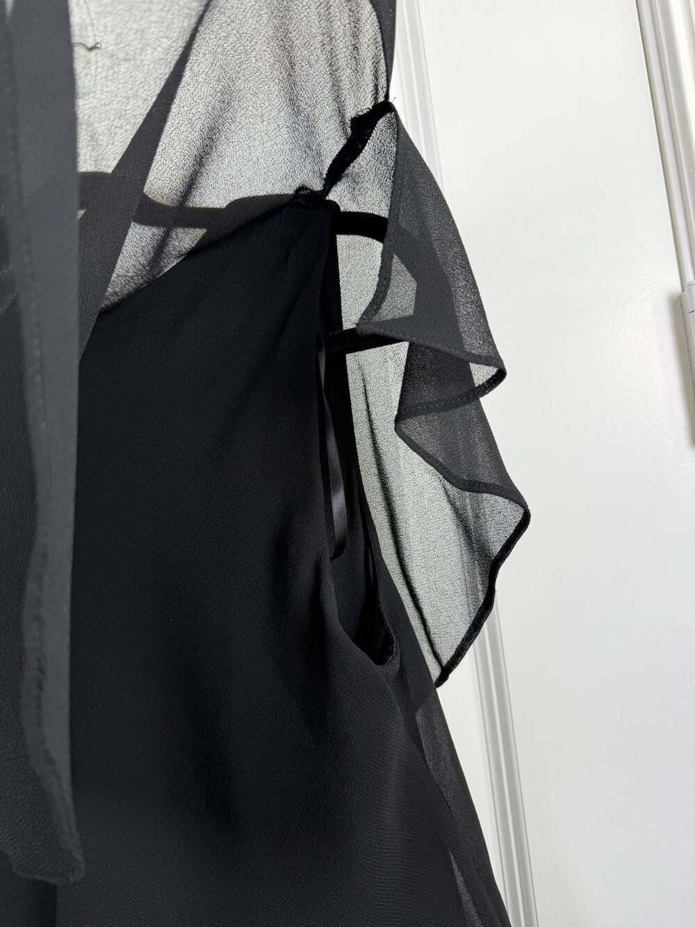 Ignite Evenings Black Chiffon Tiered Knee-Length Dress with Rhinestones Size 10 - Picture 4 of 5